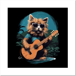 Hawaiian Guitar Music Concert Festival Funny Cat Hawaii Posters and Art